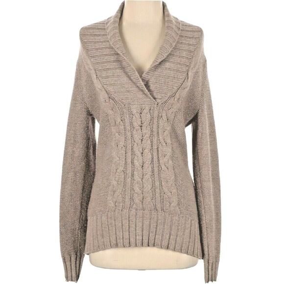 Old Navy Tan Sweater Shawl Neck Cable Knit Pullover Chunky Cotton Blend Size S - Picture 1 of 5